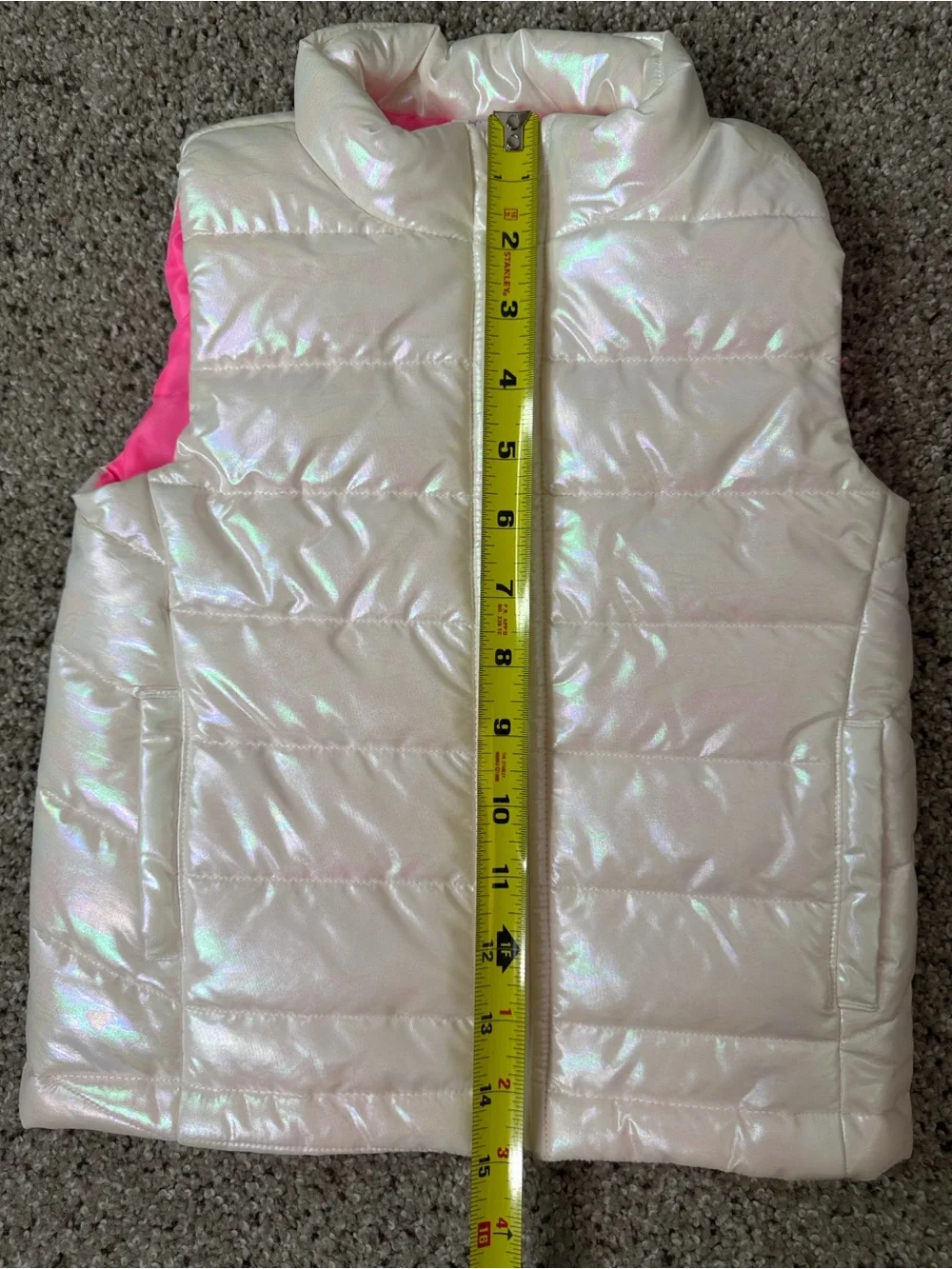 Ideology Kids Iridescent White Puffer Vest with Pink Lining 4T